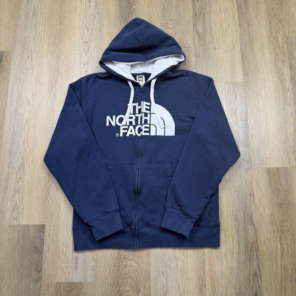 The North Face Hoodie Mens Large Blue Full Zip Graphic Logo Fleece Sweatshirt